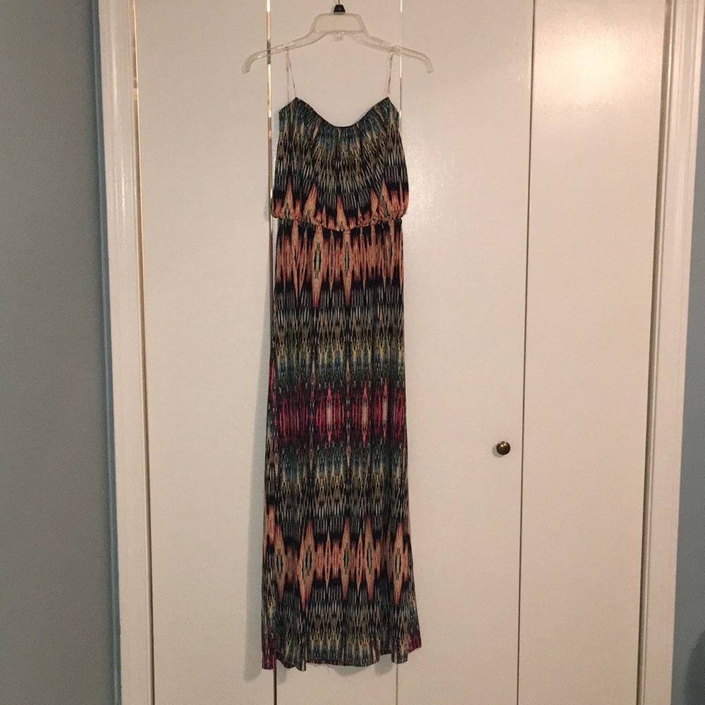 Strapless print maxi dress